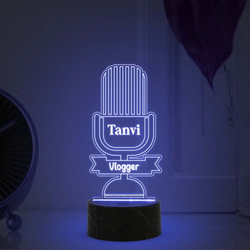3D Illusion Vlogger Microphone Design Night lamp with Multicolored Light Customized with Name Gift For Kid